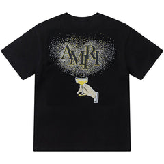 AMIRI Crystal Embellished Champagne Logo T-Shirts