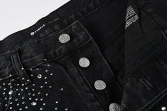 Purple Brand Crystal Diamond Denim Shorts #5103