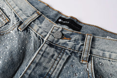 Purple Brand Crystal Diamond Denim Shorts #5102
