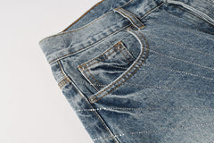 Purple Brand Crystal Diamond Denim Shorts #5100