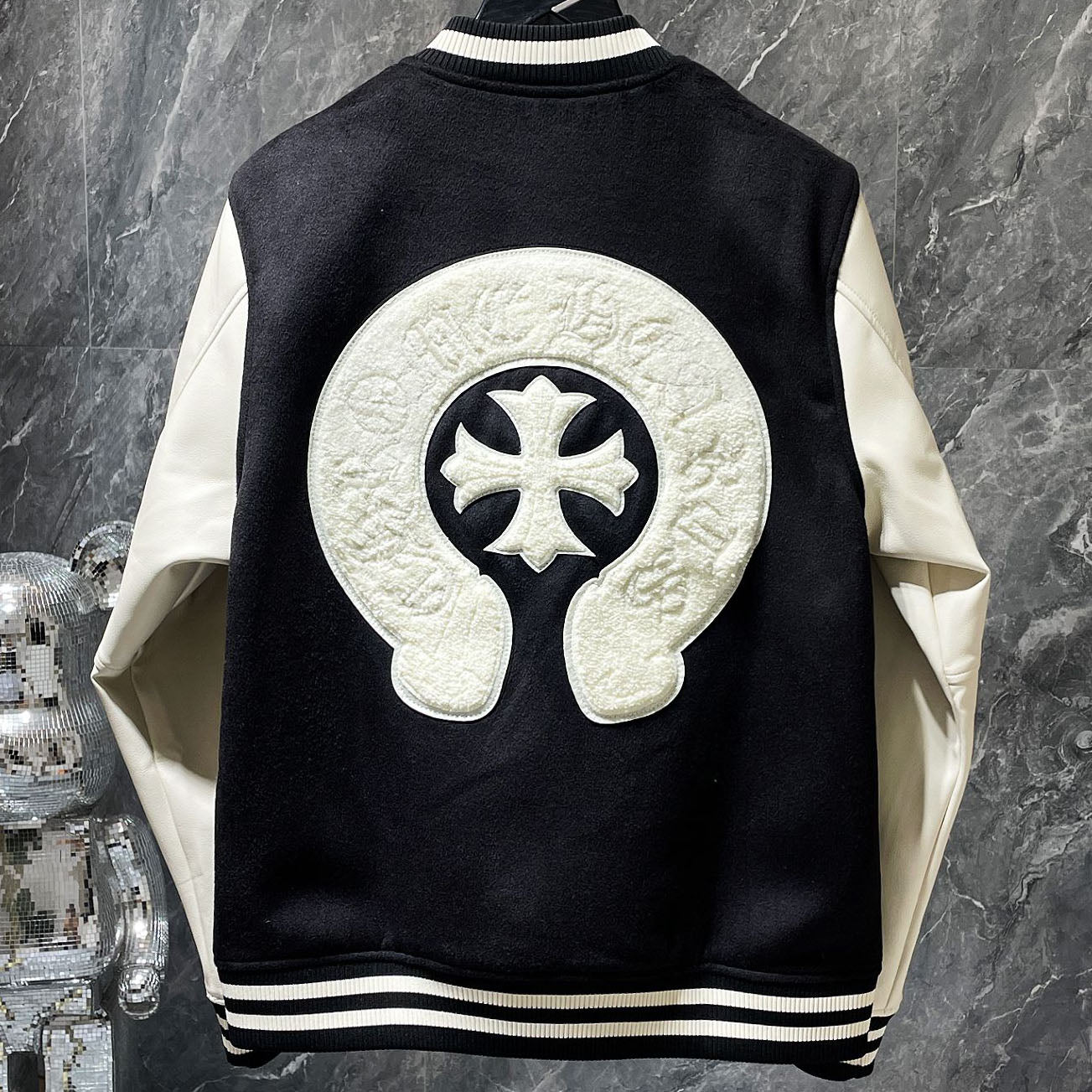 Chrome Hearts Classic Sanskrit Cross Embroidery Baseball Jacket