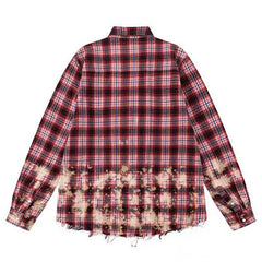 AMIRI splash-ink fringed raw edge plaid shirt