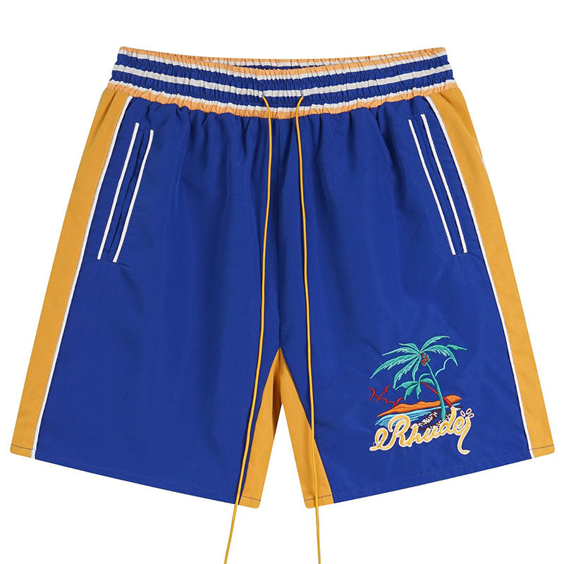 RHUDE Straight-Leg Panelled Logo-Embroidered Satin Drawstring Shorts