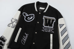 OFF WHITE Leather wool Varsity Jacket