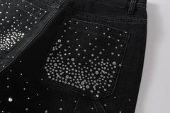 Purple Brand Crystal Diamond Denim Shorts #5099