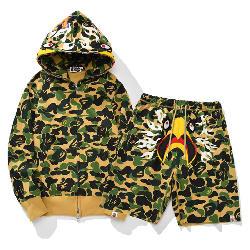 BAPE Unisex Street Style Plain Logo Skater Style Hoodie Short Suit