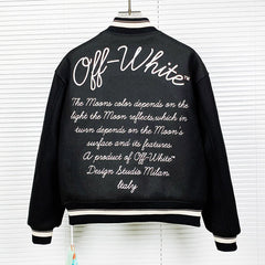 OFF WHITE Embroidered rhinestone filled down cotton jacket baseball uniform