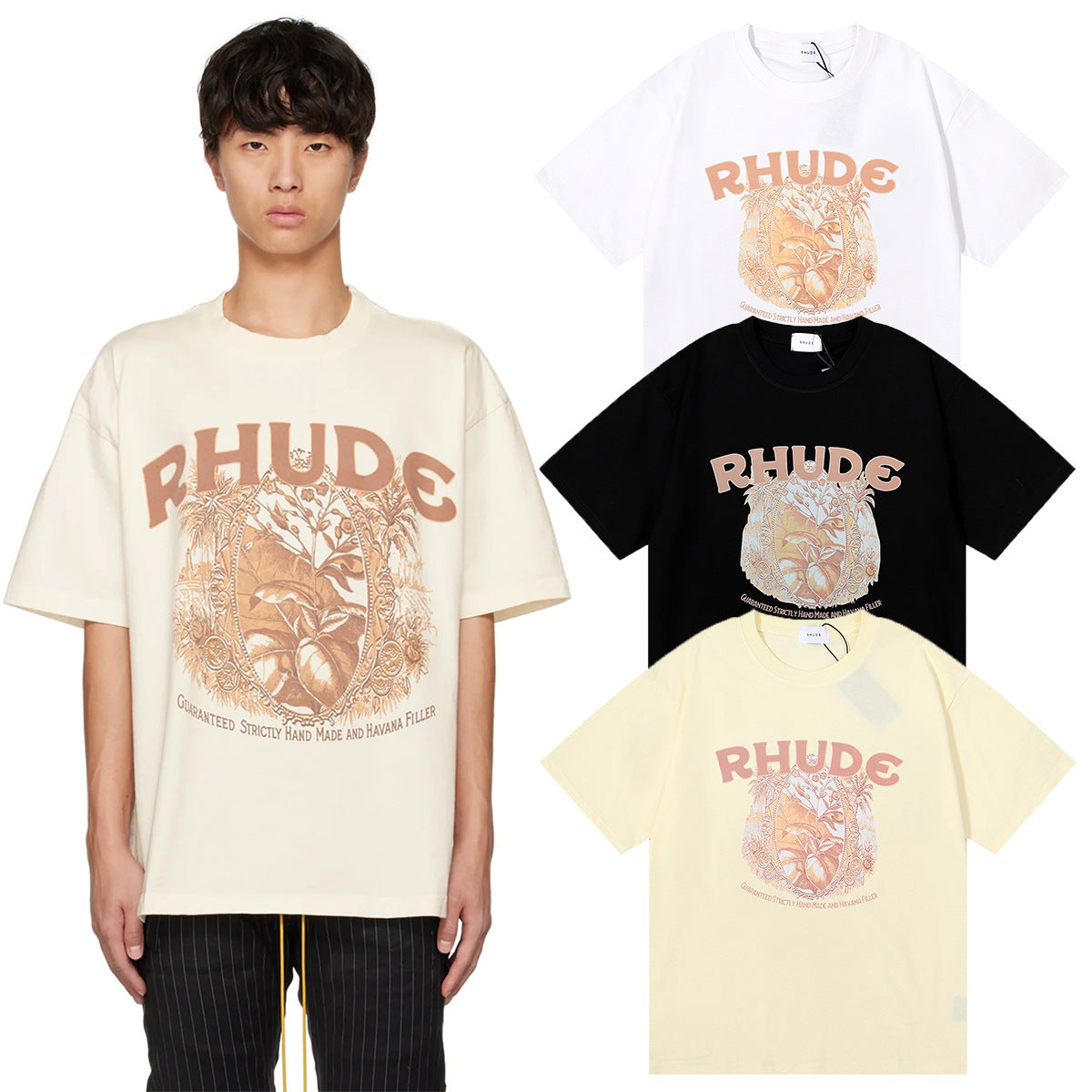 RHUDE letter wheat ear fruit print T-shirts