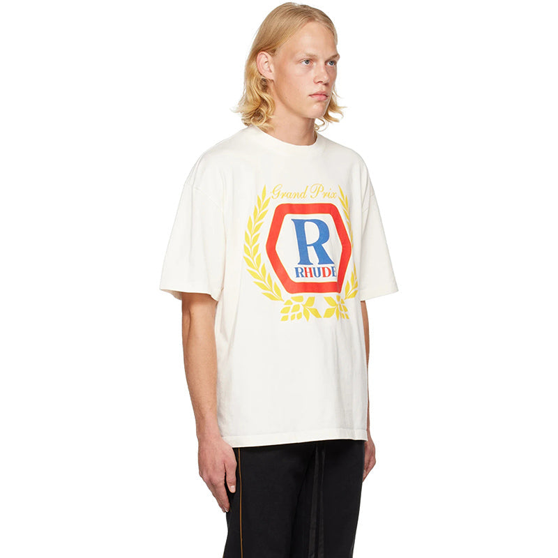 RHUDE micro-label wheat ear letter printing t-shirt