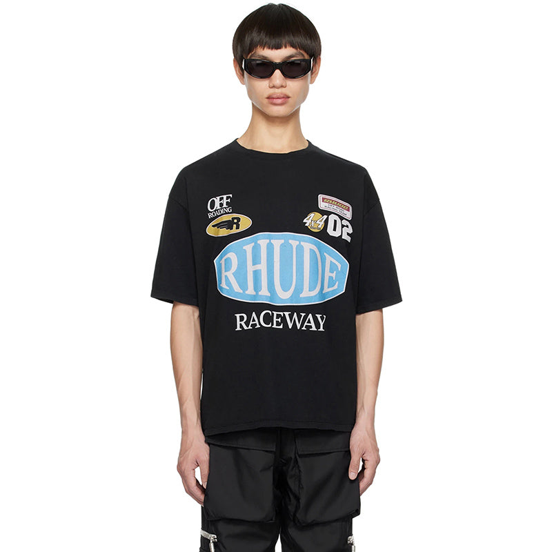 RHUDE Motorsports Track Letter Print T-Shirt