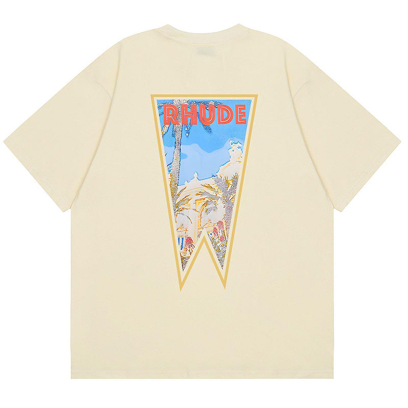 RHUDE Rhude Oil Painting Clock Coconut Tree Print T-Shirts