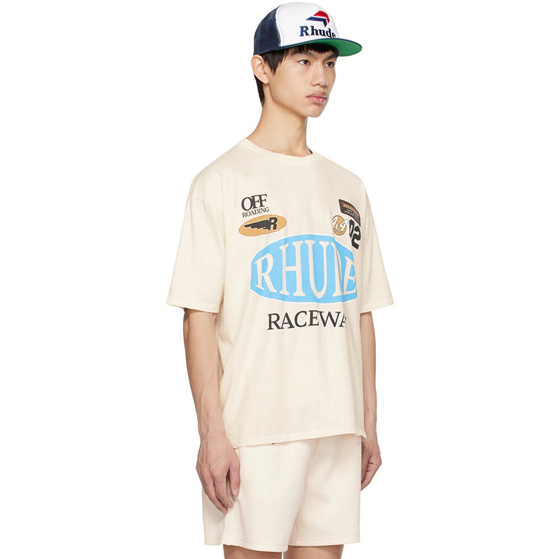 RHUDE Motorsports Track Letter Print T-Shirt