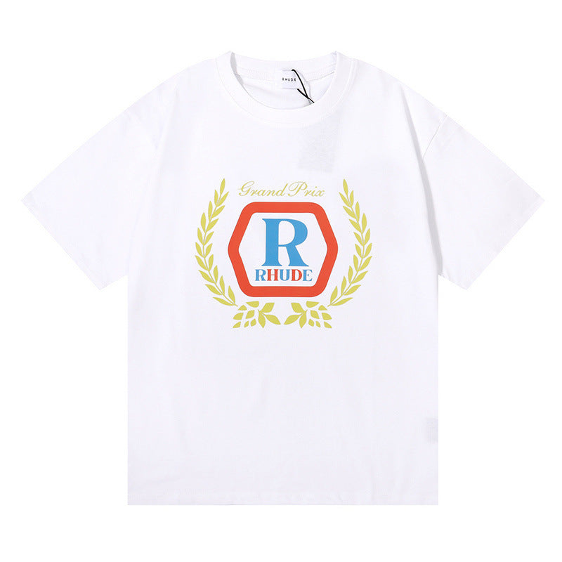 RHUDE micro-label wheat ear letter printing t-shirt