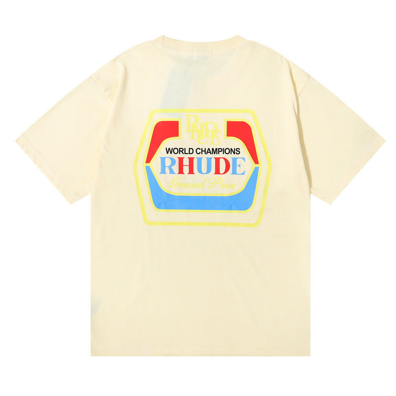 RHUDE micro-label wheat ear letter printing t-shirt